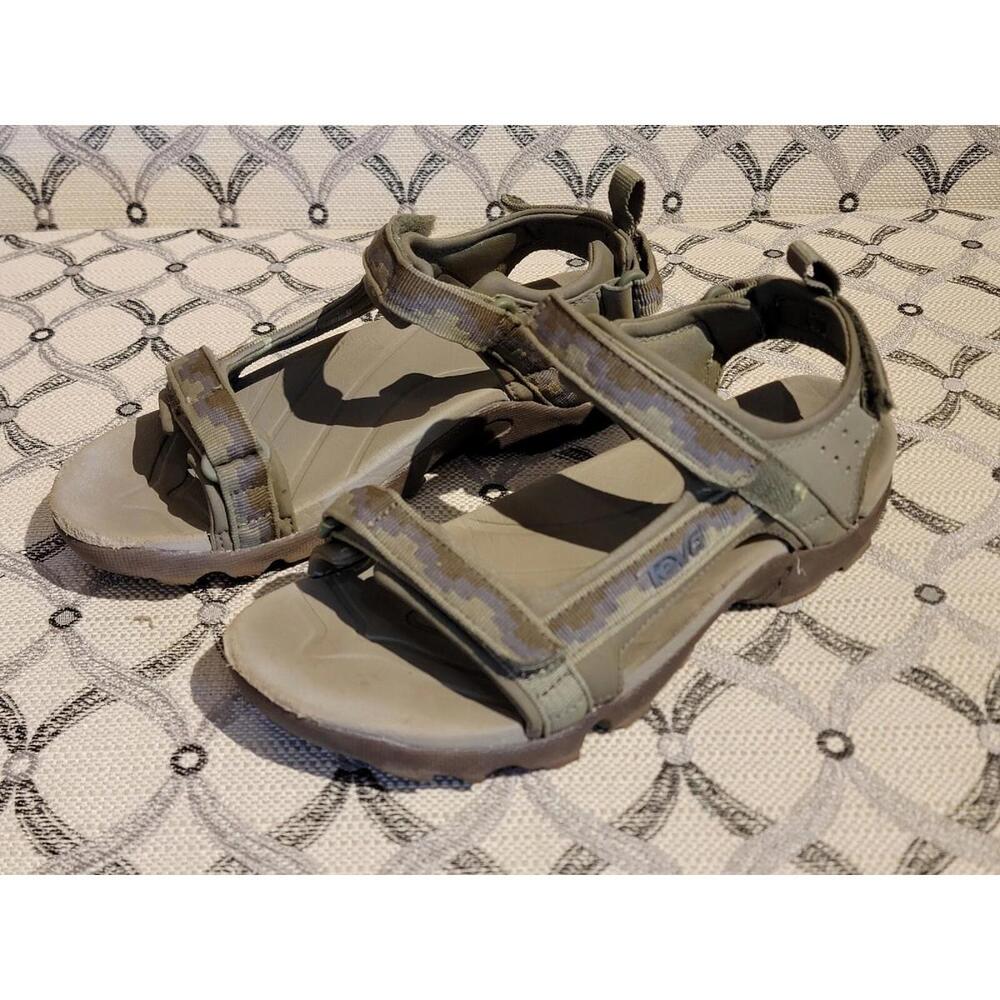 Teva Tanza Youth Sandals Sz 4 Unisex Green Cam0 Hook & Loop Water Shoe 1093489Y